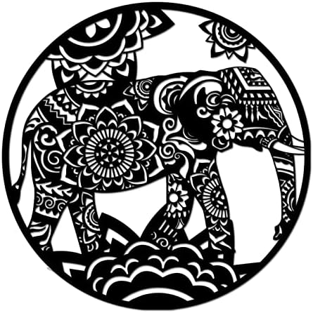 TiuAuiT Mandala Flower Metal Sculptures Elephant Black Metal Wall Art Indoor Outdoor Wall Sculptures Decoration 24x24 inch