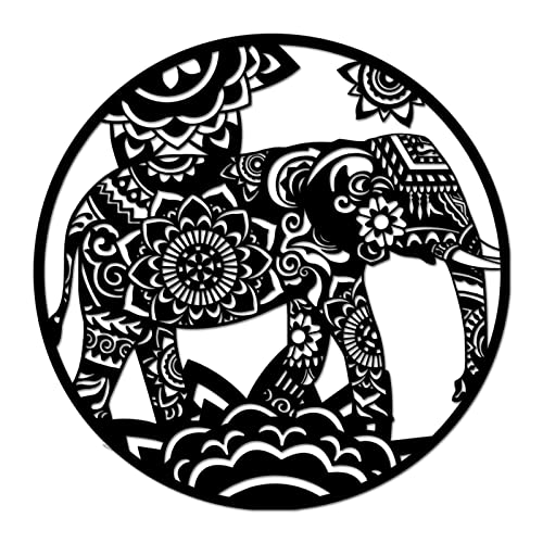 Tiuauit Mandala Flower Metal Sculptures Elephant Black Metal Wall Art Indoor Outdoor Wall Sculptures Decoration 24X24 Inch #TOP8