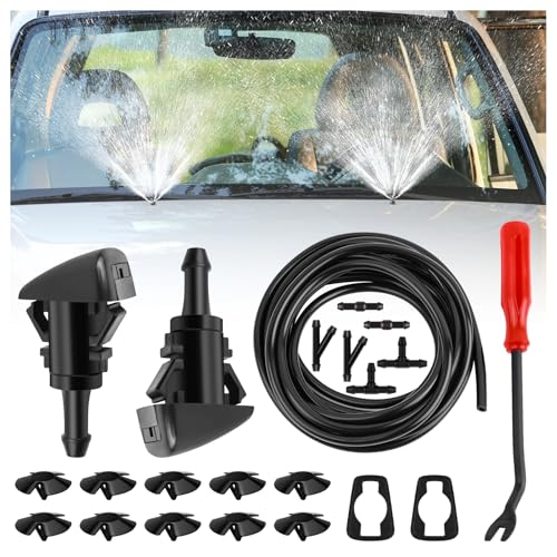 22PCS 13Ft Windshield Washer Hose Repair Kit,Windshield Washer Nozzle Replacement with 6PCS Connector Compatible with Dodge Jeep Ram,Universal Windshields Wiper Hose Repair Kit