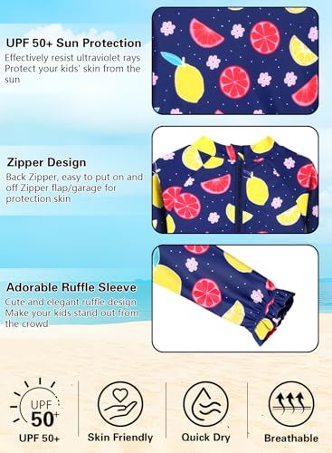 Image of Alakuoti Long Sleeve One Piece Ruffle Swimsuit for Toddler Girls Baby Girl Rashguard Shirt with UPF 50+ Sun Protection