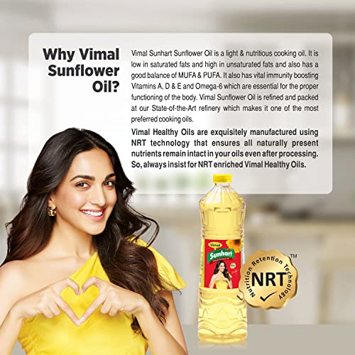 Image of Vimal Sunhart Sunflower Oil: Refined for Optimal Nutrition | Healthy Cooking Oil for All Your Culinary Needs | 1L