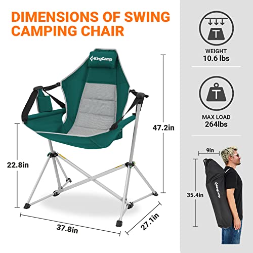 Kingcamp Hammock Camping Chair Swinging Recliner Chair For Backyard Lawn Beach Camp Outside Indoor Adults Portable Lounger Folding Chair Hold Up To 264Lbs With Carrying Bag Cup Holder (Green/Grey) #TOP2