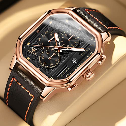 Image of OLEVS Watches for Men Quartz Chronograph Leather Fashion Dress Watch Date Waterproof Luminous Casual Square Business Wrist Watches
