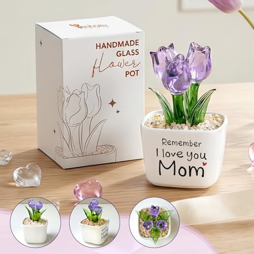 Birthday Gifts for Mom from Daughter Son - Mini Purple Glass Tulip - Image 3