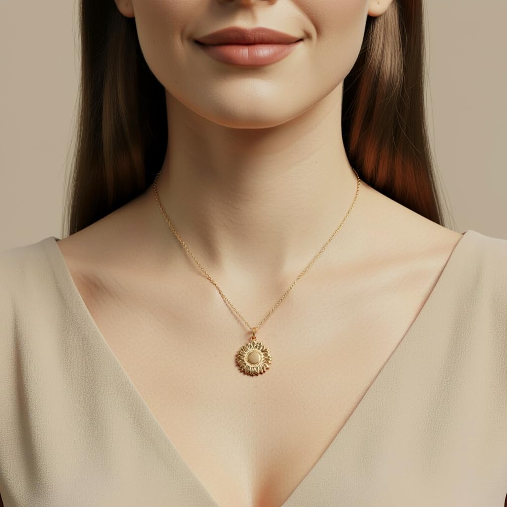 Collar de oro amarillo de 18 quilates, diseño de flor de girasol, 3,64 g, cadena de cable 45,5 cm