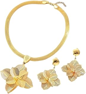 مجموعة مجوهرات عتيقة مطلية بالذهب بتصميم زهور عصرية لعيد الحب وحفلات الزفاف والذكرى السنوية