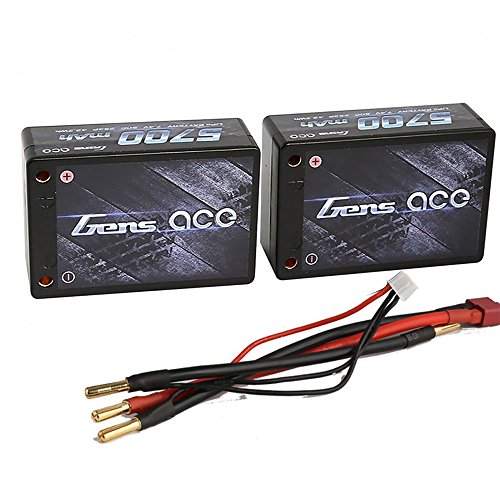 Gens ace Saddle LiPo Battery Pack 5700mAh 7.4V 50C 2S3P HardCase with Deans T+JST-XHR-3P Plug for RC Car Boat Truck Heli