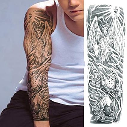 Amazon Com Full Arm Temporary Tattoo Virgin Mary Jesus Waterproof Temporary Tattoo Stickers For Men Women Adults Kids Dark Mark Pigeon Pray Beauty Personal Care