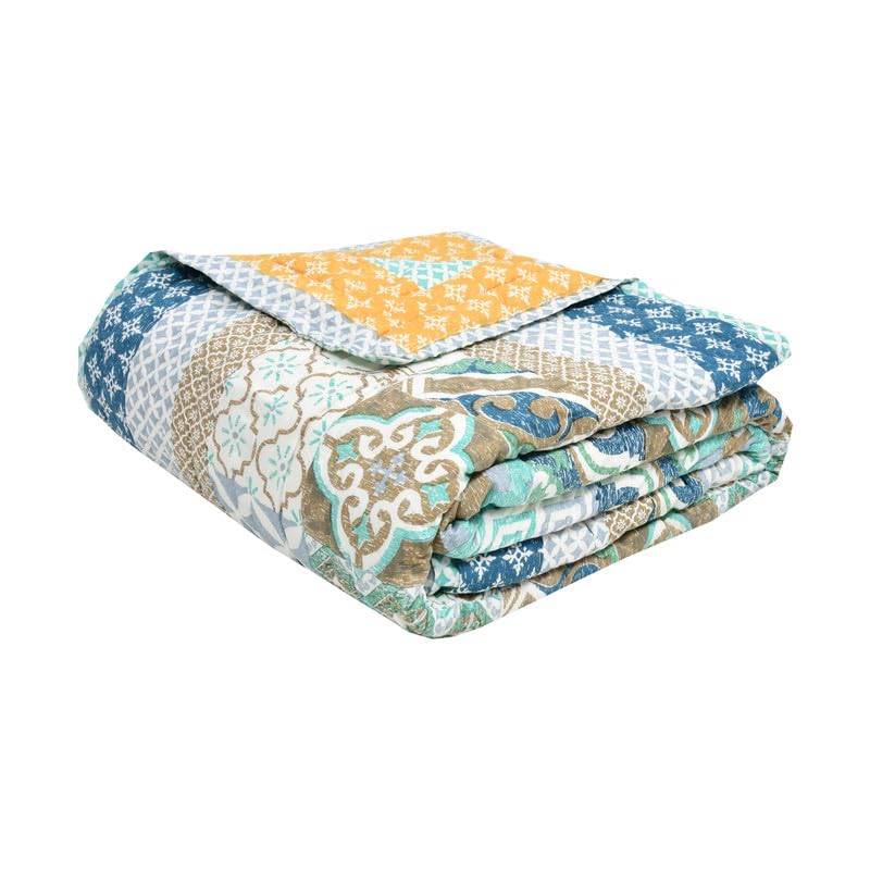 Image of BLOCKS OF INDIA Hand Block Printed Cotton King Size Quilt /Rajai (90 Inch X 108 Inch Blue CHOKDI) Skin Friendly, 300 TC