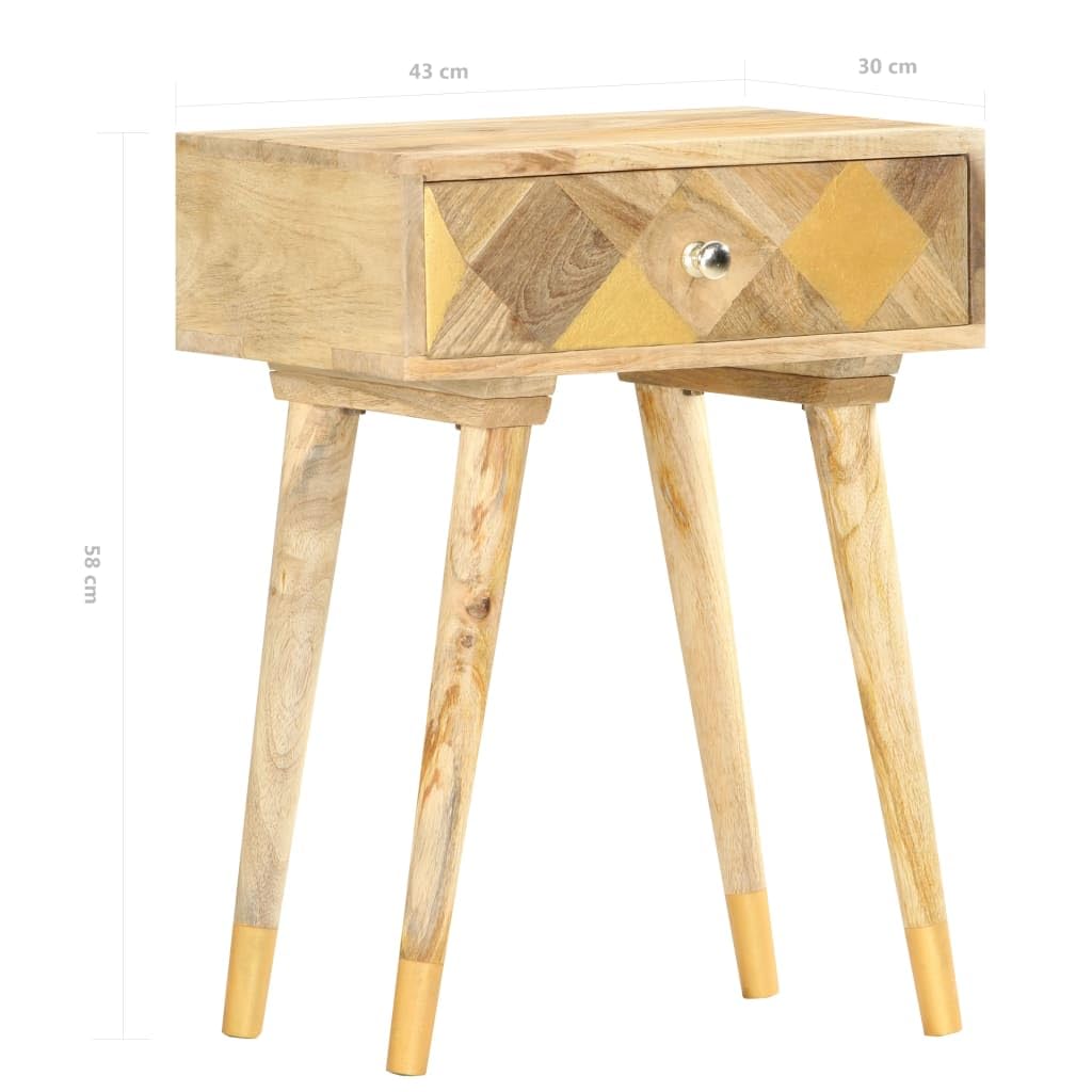 Stolik nocny 43 x 30 x 58 cm, z litego drewna mango, polerowany, z szufladą do sypialni, stolik pomocniczy do przechowywania, wytrzymały mebel, łatwy montaż