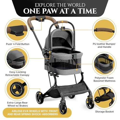 Harley-Bella-3-in-1-Pet-Stroller-for-Cats-Dogs-Folding-Cat-Stroller-with-Detachable-Carrier-Storage-Basket-20KG-Max-Cap-All-Terrain-Dog-Stroller-4-Wheels-Puppy-Stroller-for-Travel-Jogging - Cucciolini Doodles Harley-Bella-3-in-1-Pet-Stroller-for-Cats-Dogs-Folding-Cat-Stroller-with-Detachable-Carrier-Storage-Basket-20KG-Max-Cap-All-Terrain-Dog-Stroller-4-Wheels-Puppy-Stroller-for-Travel-Jogging