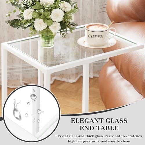 Easy Paws Small C Shaped Table for Sofa,Glass Couch Sofa Tray Snack Table for Living Room, Bedroom,TV Tray Table for Small Space,Accent Coffee Table,Nightstand with Metal Frame(White) by Easy Paws - Used condition - Image 5