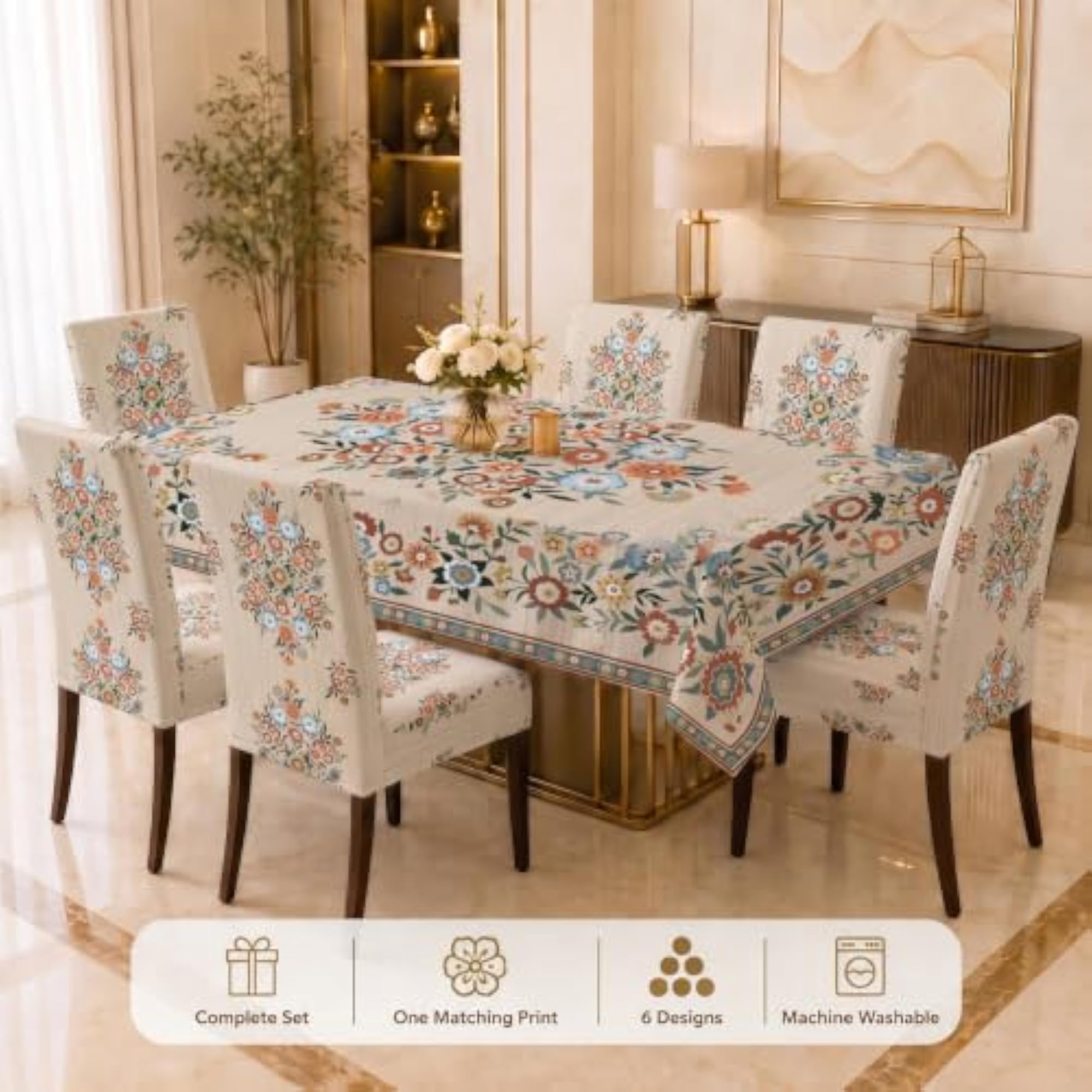 Dining Table Cover with 6 Chair Covers, 6 Seater