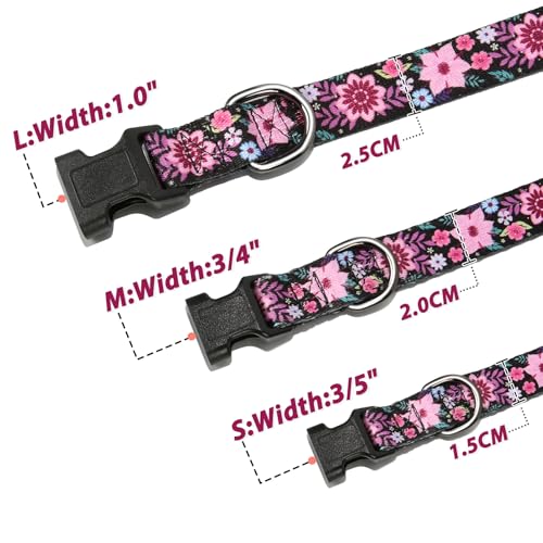 Image of HEELE Dog Collar, Adjustable Soft Dog Collar for Small Medium Large Dogs,Floral Patterned Puppy Collars with Quick Release Buckle Galsang Black S Length 9.84''-14.96'