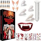 Ensemble complet de vampire pour un look réaliste : quatre paires de dents de vampire en 4 tailles différentes avec perles en thermoplastique permettent un ajustement individuel pour les adultes et les enfants. Avec 2 paires d'oreilles elfe, 6 tatouages cicatrices et 10 griffes noires, créez un ensemble d'horreur complet, parfait pour Halloween, carnaval, cosplay et jeux de rôle.