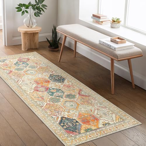 BEIMO Tappeto Salotto Vintage, Tappeto Camera Da Letto, Tappeti Ingresso Interno, Tappeto Antiscivolo Lavabile, Tappeti Persiano per Cucina, Soggiorno, Ufficio, Multicolore, 80x150cm