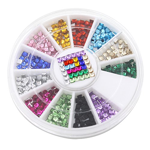 Polytree 12 Colors Fashion 3D Square Nail Art Decor Bling Rhinestone DIY Tips Wheel