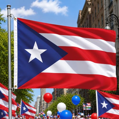 Image of AhfuLife Puerto Rico Flag 3x5 Ft, Large Puerto Rican Flags for Outside - Double Side with Brass Eyelets for Puerto Rican Party Decorations, Soccer Party Bar Garden Decoration Indoor Outdoor