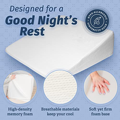 Abco Tech Bed Wedge Pillow for Sleeping - Memory Foam Top - Reduce Neck & Back Pain, Snoring, Acid Reflux, Respiratory Problems - Ideal for Sleeping, Reading, Rest, Elevation - Washable Cover - 7in