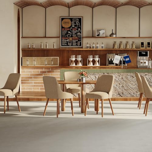 Image of MALOL Upholstered Dining Chairs Set of 6, High-Back Dining Room Chair with Wood Legs, Padded Kitchen Chairs for Dining Room /Restaurant /Cafe, Camel