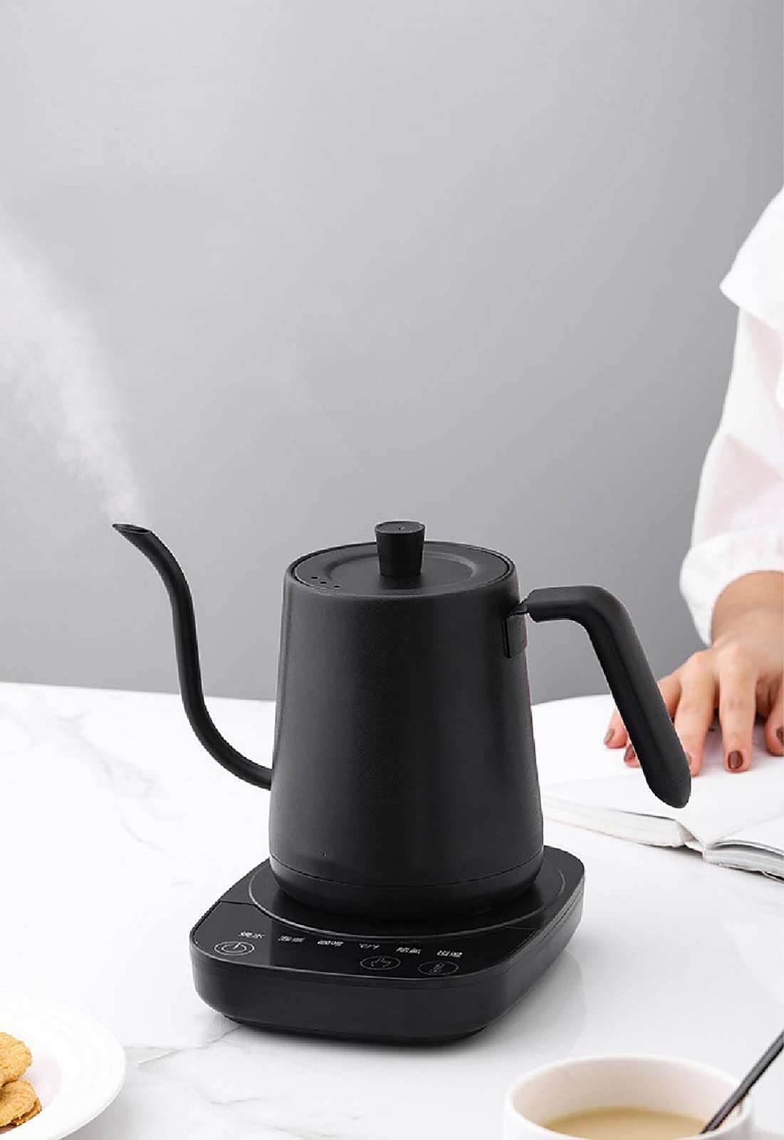 Hervidor de café eléctrico 110V 220V Hervidor de agua caliente 1L Hervidor de agua con control de temperatura Hervidor de acero inoxidable con cuello de cisne A,A