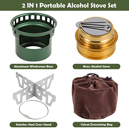 Huansha 2 In 1 Mini Alcohol Stove For Camping, Portable Alcohol Burner With Stainless Steel Cross Stand, Storage Bag, Lightweight Tiny Brass Stove For Backpacking Emergency Outdoor Coffee #TOP1