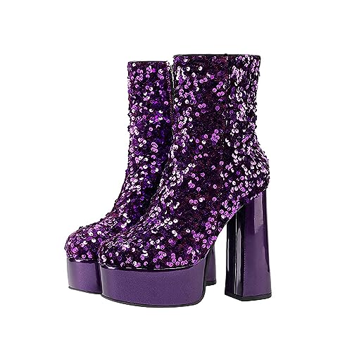 Bottes courtes à plateforme et paillettes à talons hauts pour femme