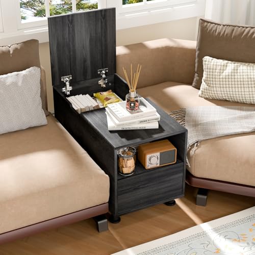 Rresyet Narrow Height Adjustable End Table for Couch with Storage,
