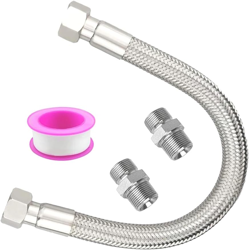 Air Compressor Jumper Hose With 20" Length 450 PSI and High temperature 750°F,1/2" NPT Male Connector Both Sides Fittings Rotate Freely,Flexible Whole body Stainless Steel Metal Hose