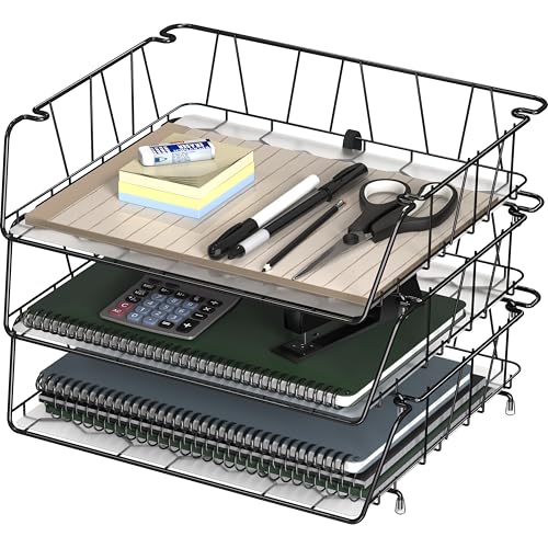 Simple Houseware Stackable Wide Entry Letter Tray, Wire Grid, Black