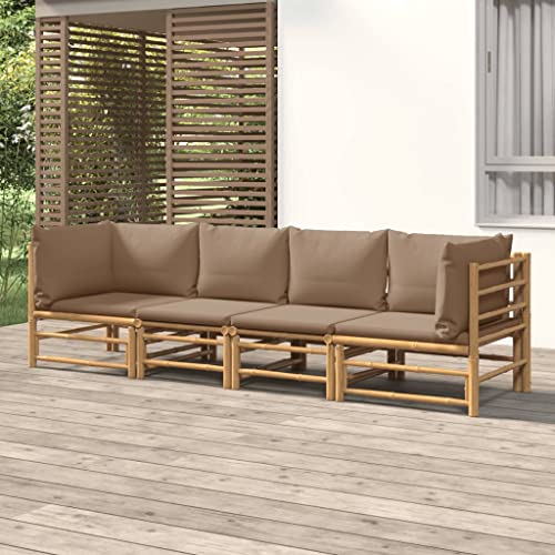 KCCKOM Garden Furniture Set 4 Piece Patio Lounge Set with Taupe Cushions Bamboo