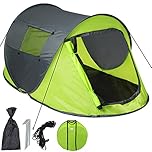 tectake® Tenda da Campeggio Popup, Tenda da Spiaggia, Automontante, Protezione UV, Impermeabile, con Zanzariera, 215x117x98 cm, per 2 Persone, Apertura Rapida, Custodia, Picchetti - Grigio/Verde