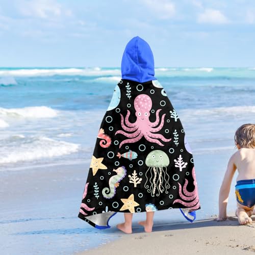Image of Shark Boys Beach Towel with Hoodie for Kids Toddlers Age 4-8,Shark Blue Bath Towels Shower Wrap for Boys, Hooded Poncho Beach Blanket for Pool Swimming Cute Wearable Bath Towel for Child
