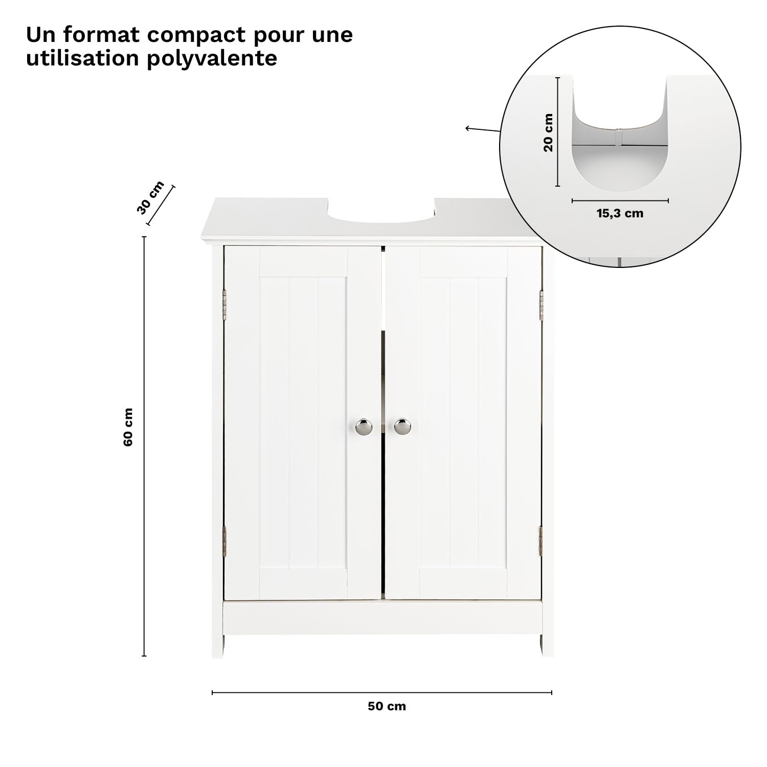 Shelfmade Meuble sous Lavabo Blanc Rustique pour Salle de Bain - Largeur 50 cm ou 60 cm (50 x 30 x 60 cm)