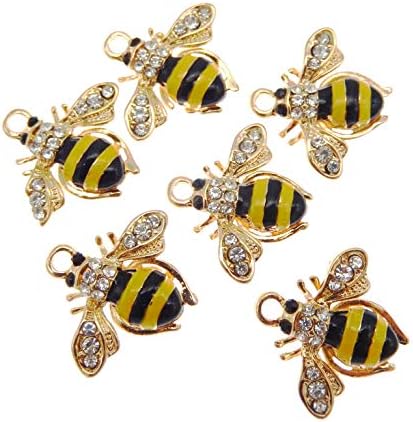 JulieWang 12pcs Enamel Bees Charms for Women Jewelry Necklace Making Pendants (Gold)