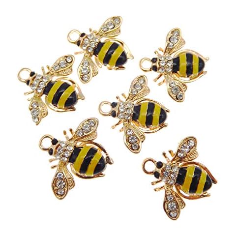 JulieWang 12pcs Enamel Bees Charms for Women Jewelry Necklace Making Pendants (Gold) Cover