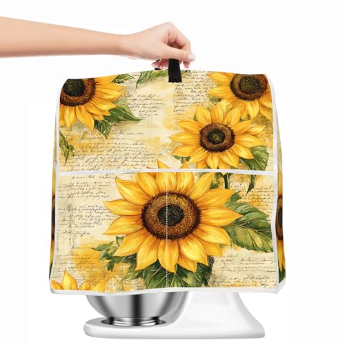 Image of Kitchen Dust Cover Compatible with 4.5 5 6 8 quart Stand Mixer, Kitchen Appliance Protective Covers with Top Handle and Pocket (Sunflower Bouquet, For All 6-8 qt Mixer)