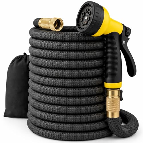 J&B XpandaHose 100ft Expandable Garden Hose – Ultra-Strong 3750D, 4-Layer Latex Core, Brass 3/4' Connectors, 10-Pattern Nozzle & Storage Bag – Lightweight, Kink-Reducing, Leak-Resistant