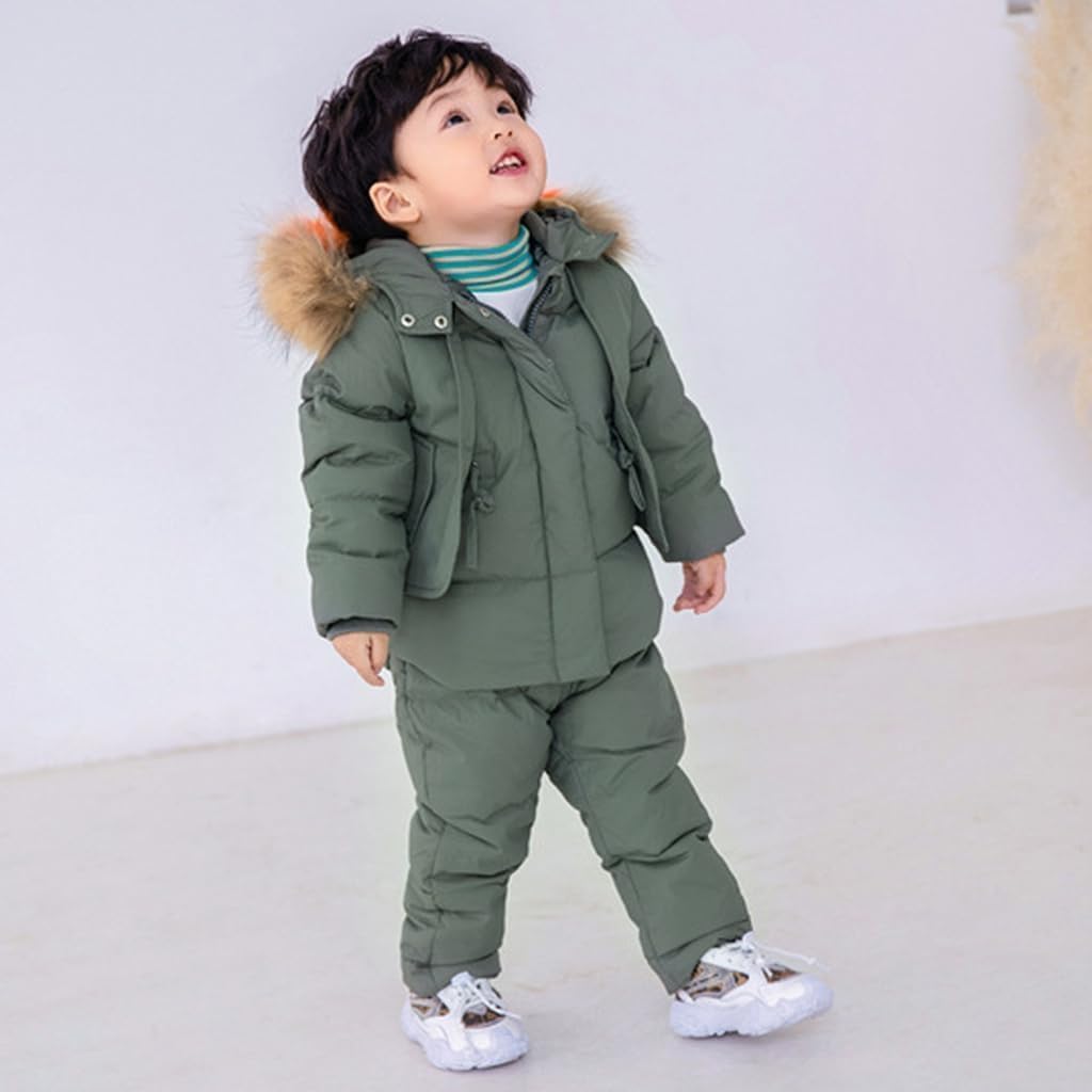 Niño De Invierno Engrosada Cálida Chaqueta De Plumas Conjunto Niños Niñas A Prueba De Viento con Bolsillos Al Aire Libre Esquí Senderismo Faux Fur Collar Chaqueta con Capucha Mono