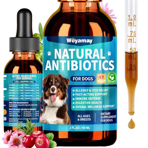Antibiotics for Dogs | Natural Dog Antibiotics for Allergy Relief, Itch Relief, Coughs, Skin Health, Breath Treatment, Digestion | Herbal Supplement to Care for Ears, Eyes & Coat, 2 Fl Oz