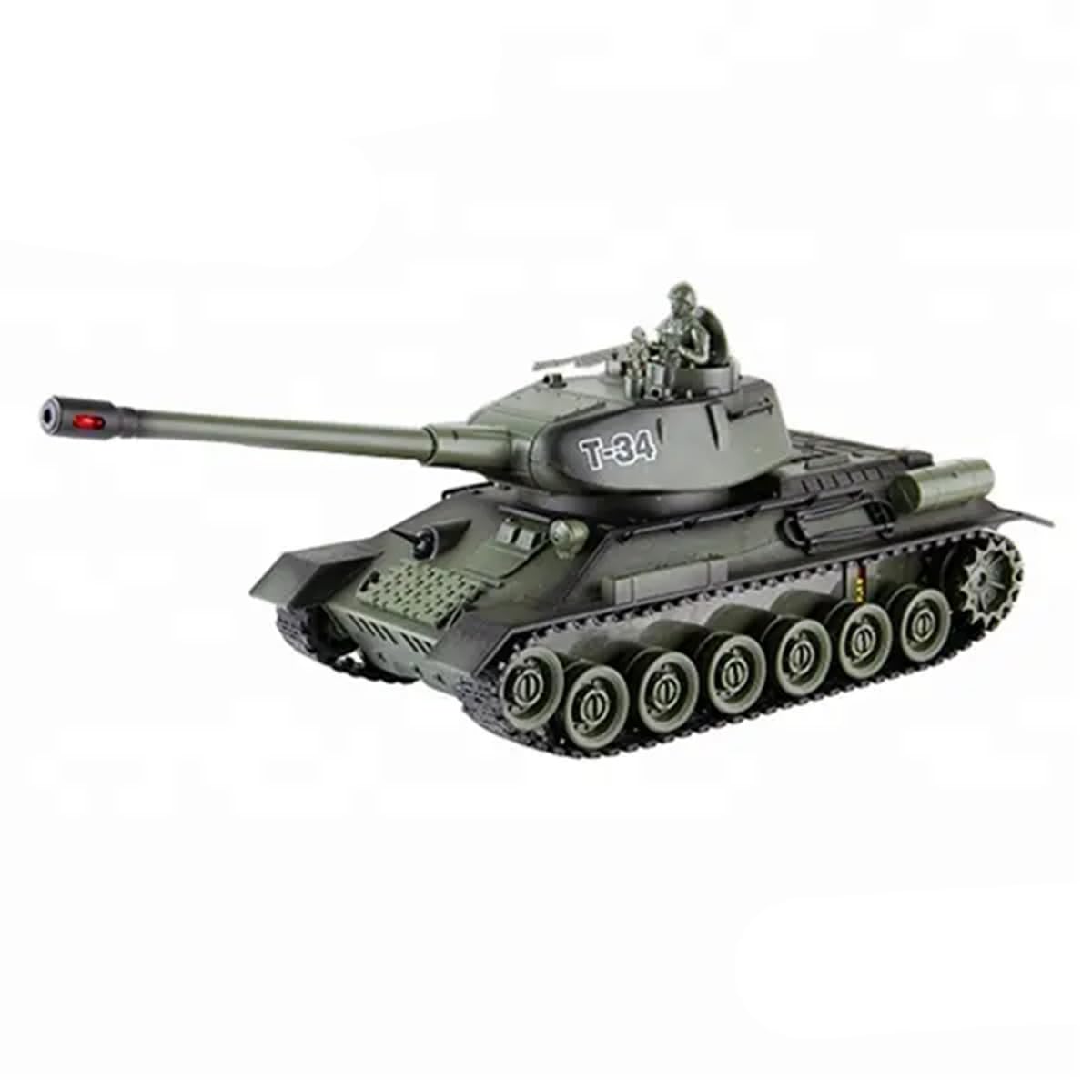 efaso Tanque teledirigido T-34 99815-27/40 MHz con función de disparo (simulación), sistema de combate por infrarrojos, torre giratoria con sonido y luz 1:28