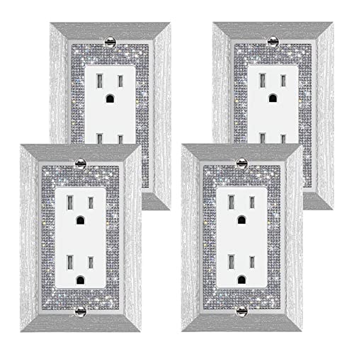 Image of 4 Pcs Shiny Rhinestone Outlet Covers Wall Plate Imitation Wood Grain Light Switch Or Outlet Decorative Cover Plate Single Toggle Switch Covers Wall Plate