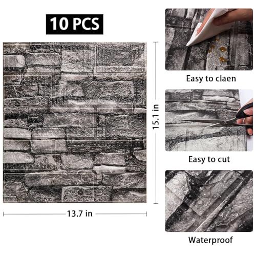 WAPANE 3D Wall Panels Peel and Stick, 3D Brick Wallpaper Peel and Stick,Waterproof PE Foam Faux Stone Wall Panels Self Adhesive, 20 Pack