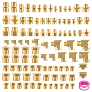 98PCS Brass Pipe Fittings Assortment Kit NPT Adapter,Reducer Bushing, Hex Nipple, Reducing Hex Coupling,Hex Head Plugs,90 Degree Street Elbow,Street Tee Fittings Kits