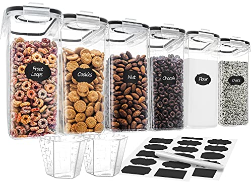 Cereal Container Set, VERONES 6 Pack Cereal Dispensers, 4L/132.5OZ BPA Free Airtight Food Storage Container for Cereal, Flour, Sugar, with 2 measuring cups and 20 reusable labels
