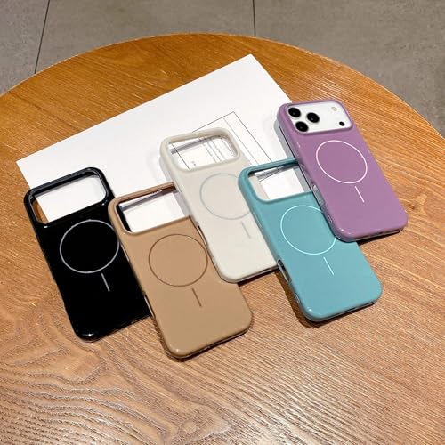 Image of Elzzi New Lychee Texture Magnetic Phone Case for iPhone 17 Pro Max Case, [Compatible with Mag-Safe] Anti Yellow Velvet Lined Premium PC+TPU Back Cover (Grey)