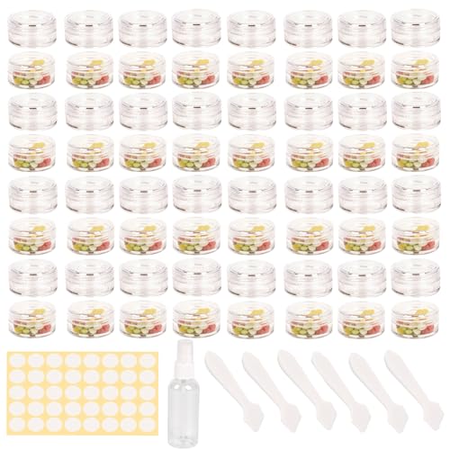 70 Piezas botes pequeños de plastico 5g,tarro 5 ml,balsamo labial cajita 5 ml,contenedor de cosméticos,recipientes vacíos redondos con tapa,envases para cosmeticos,color transparente