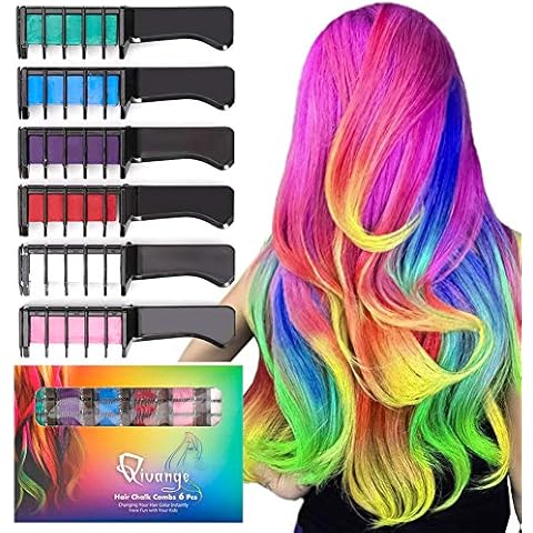 Qivange Hair Chalk Comb, 6 Pcs Temporary Non-Toxic Hair Coloring for Kids, Ideal Cosplay, Halloween, Carnival, Birthday Party Gifts for Girls Boys Cover