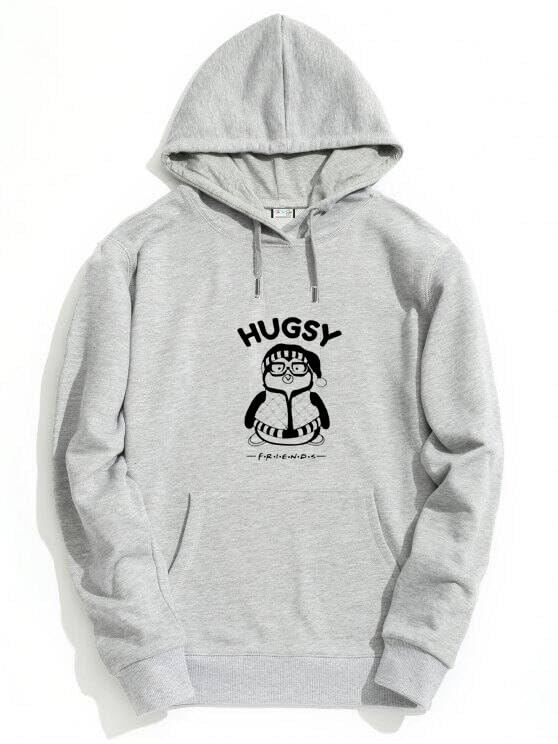 Image of The SV Style Random Print Graphic Print Pullover Hoodie, Black, Long Sleeve with Kangaroo Pocket 320 GSM Fleece Inside
