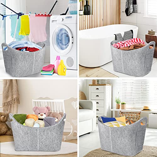 OUTBROS Großer Filz Wäschekorb Faltbarer Aufbewahrungskorb mit Griff Verwendet in Wäscherei, kann aufbewahrt werden Schmutzige Kleidung, usw.(Hellgrau, 3 Stück)-4